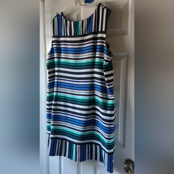 Voir Voir Round Neck Stripe Sleeveless Stretch Side Zip Jersey Shift Dress  24W - Picture 11 of 11